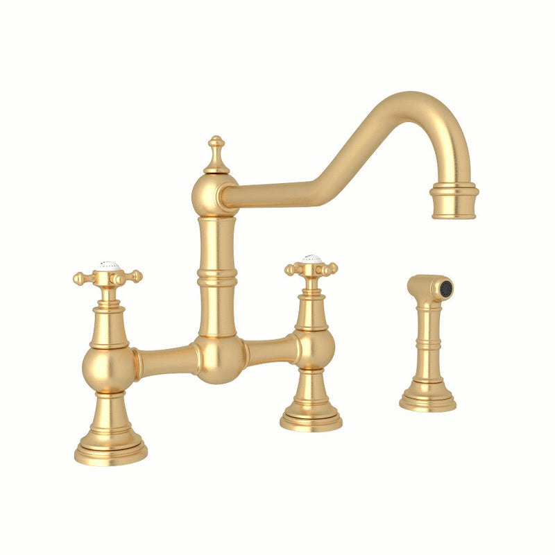 Perrin & Rowe Edwardian™ Extended Spout Bridge Kitchen Faucet With Side Spray