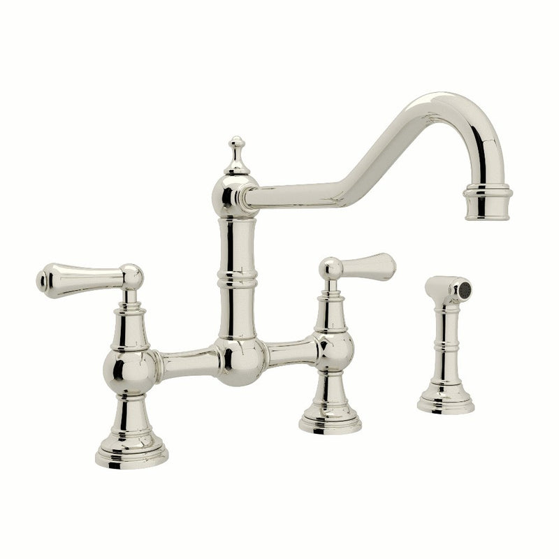 Perrin & Rowe Edwardian™ Extended Spout Bridge Kitchen Faucet With Side Spray