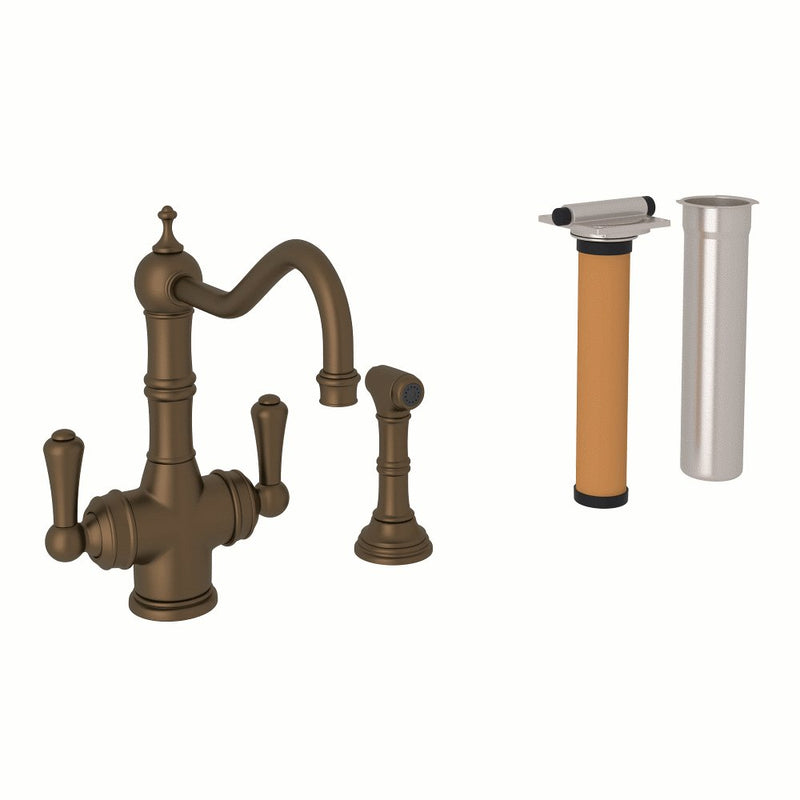 Perrin & Rowe Edwardian™ Two Handle Filter Kitchen Faucet Kit With Side Spray