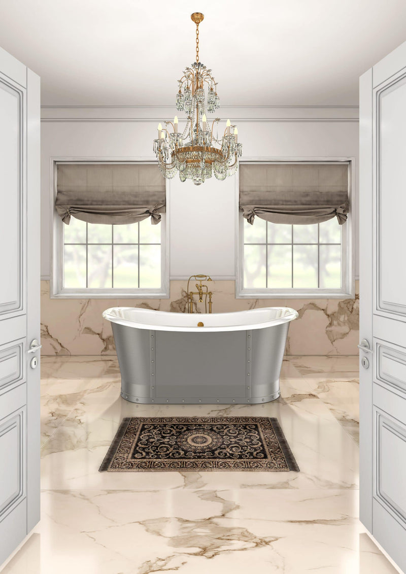 Slik Bathtub Times cast iron brushed nickel with rivets finish 67 3/4 x 31 x 28 13/16