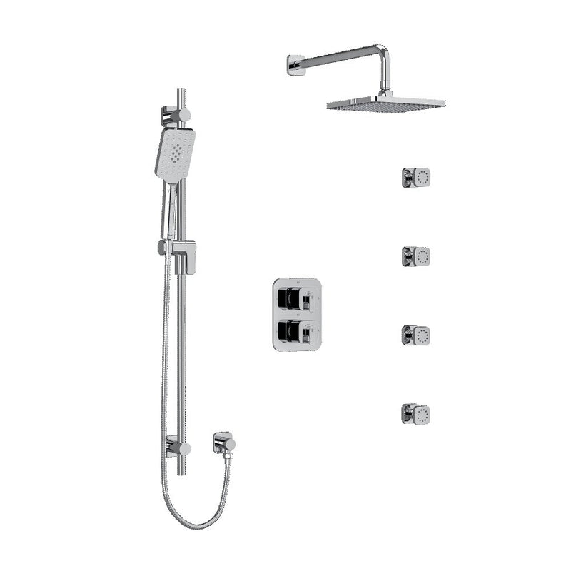 Riobel Equinox Type TP thermostaticpressure balance double coaxial system with hand shower rail 4 body jets and shower