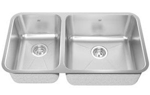 Kindred KSC1LUA Two bowl combination sink small bowl left 18 gauge crease bowl bottoms