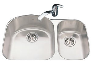 Kindred KSDCRU Two bowl combination sink small bowl right 18 gauge crease bowl bottoms