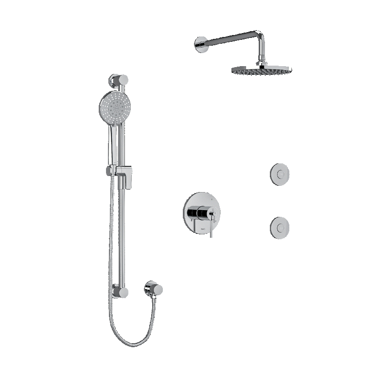 Riobel GS KIT3545GS Type T/P (thermostatic/pressure balance) ½" coaxial 3-way system, hand shower rail, elbow supply, shower hea