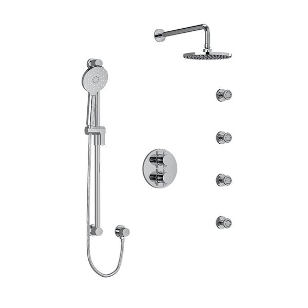 Riobel RIU Knurled KIT446RUTM+KN Type T/P double coaxial system with hand shower rail, 4 body jets and shower head